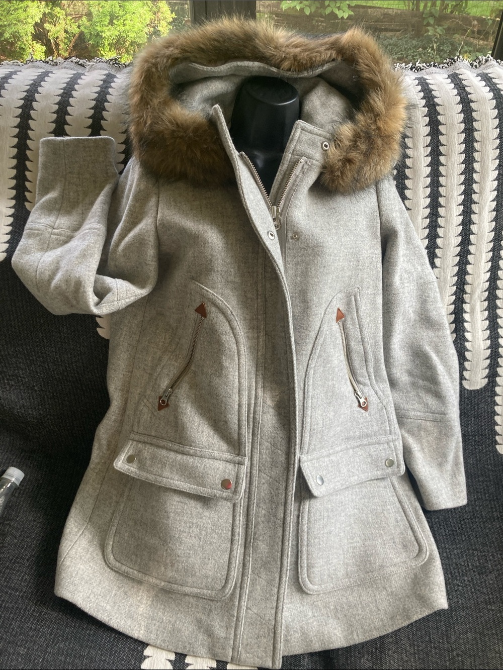 J.Crew Chateau Hooded Parka in Italian Stadium Cloth Wool Gray Lined Size 6